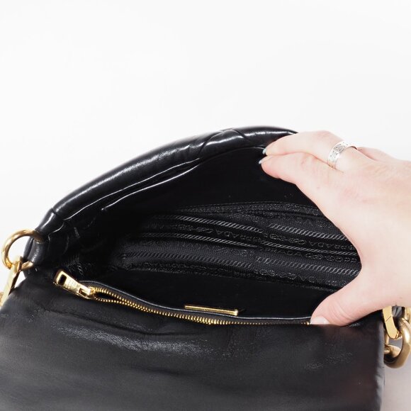 Prada System Shoulder Bag in Black Nappa Leather with Gold Chain - Picture 10 of 12